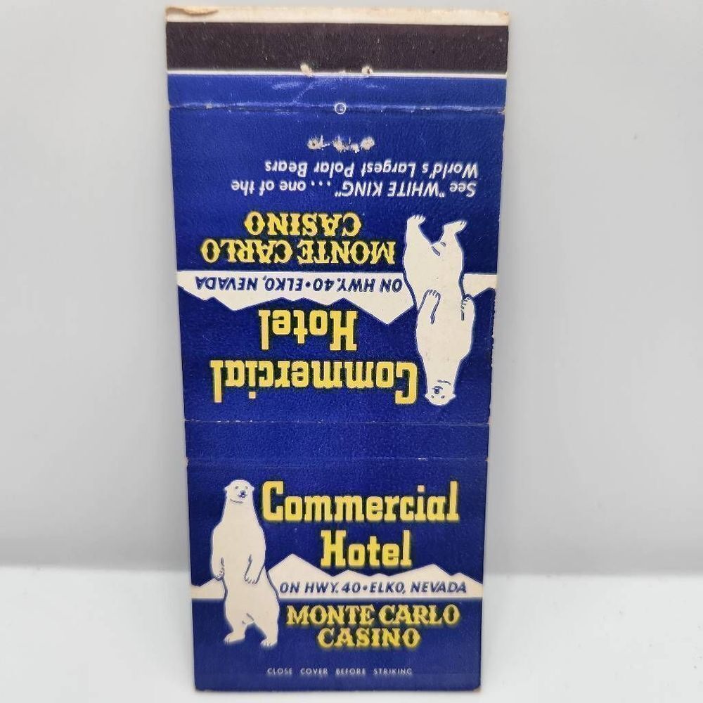 Vintage Matchcover Monte Carlo Casino Elko NV Polar Bear Stage Bar